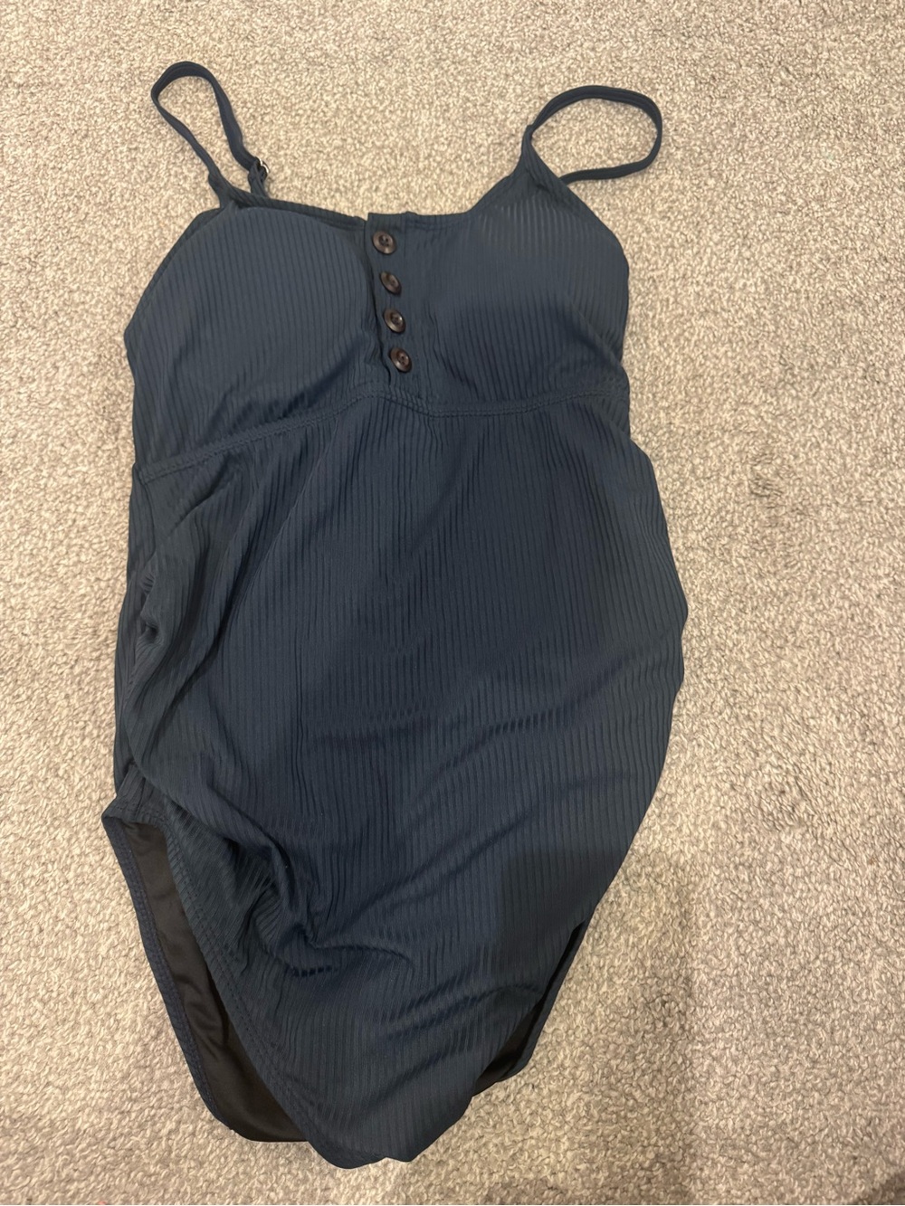 Maternity Ribbed One-Piece Swimsuit with Button Front - Dark Navy